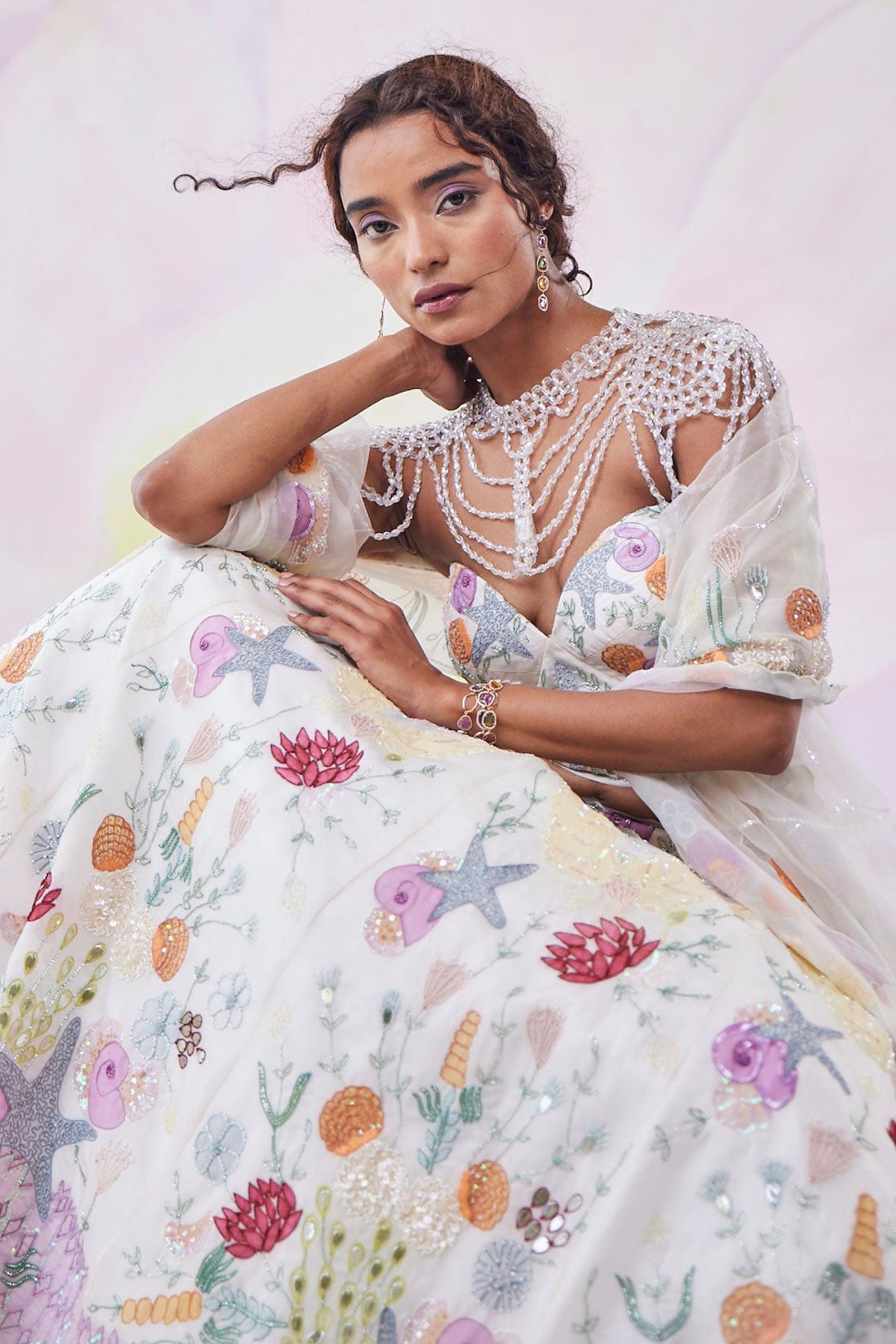 Vanilla Glow Handpainted Corset Lehenga