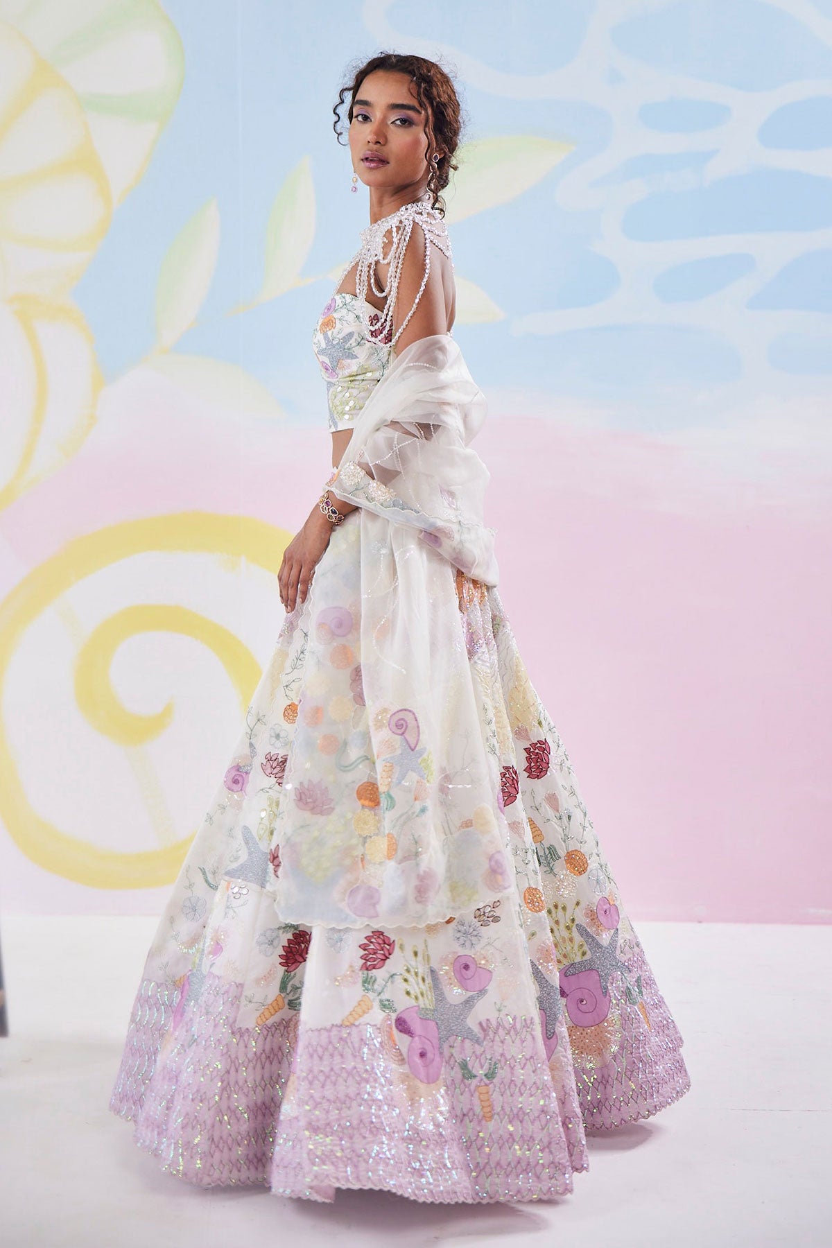 Vanilla Glow Handpainted Corset Lehenga