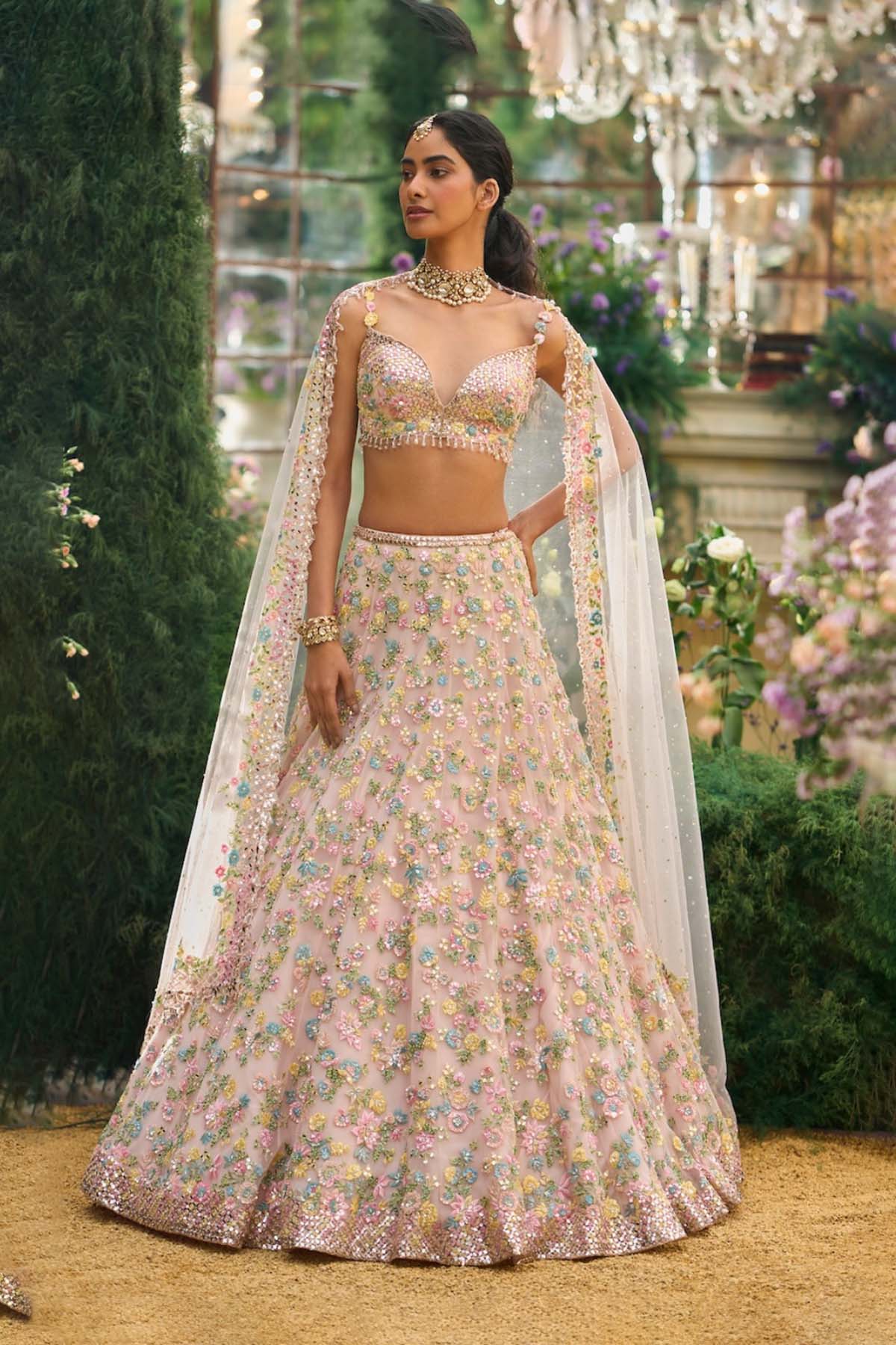 Powder Peach Floral Lehenga Set