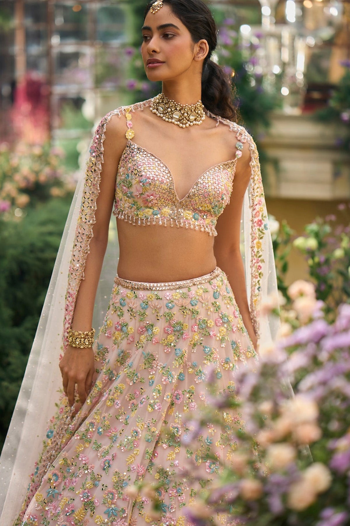 Powder Peach Floral Lehenga Set