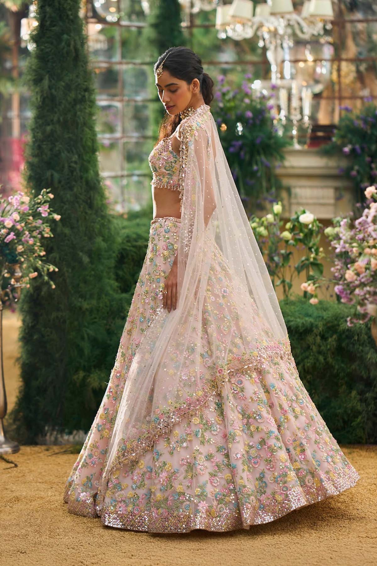 Powder Peach Floral Lehenga Set