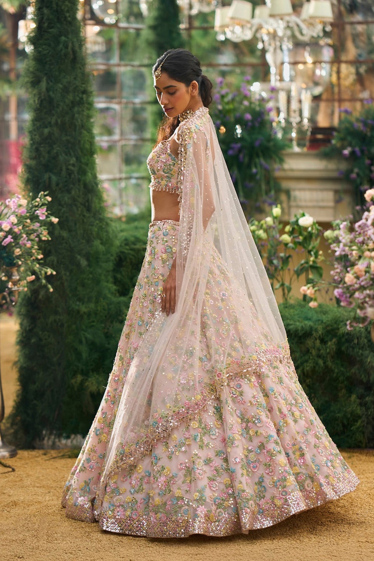 Powder Peach Floral Lehenga Set