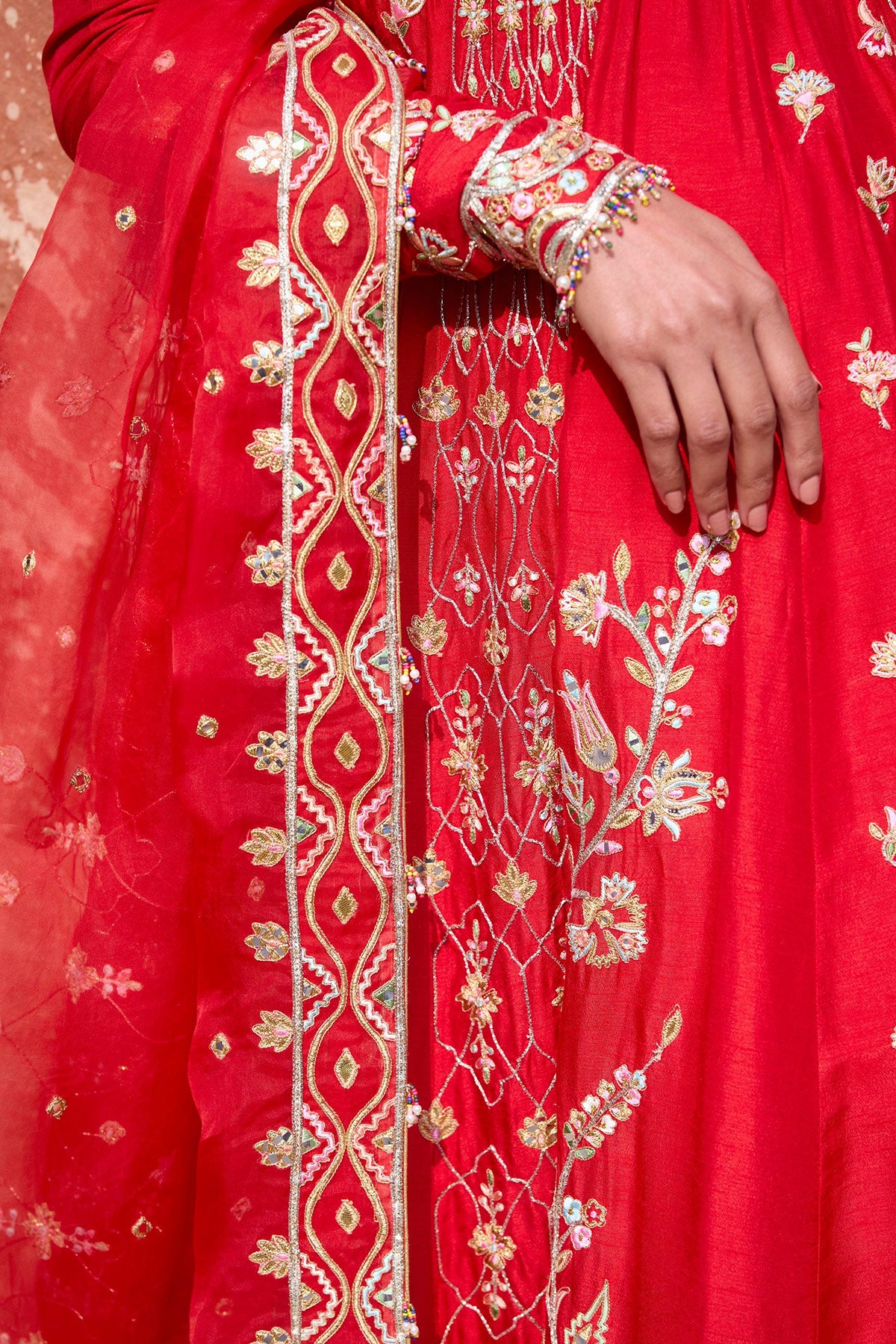 Red Silk Anarkali Set