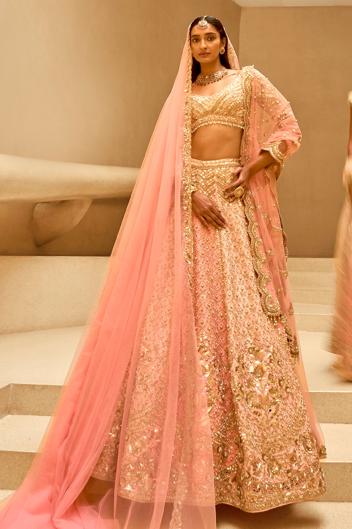 PINK ANDCORAL COUTURE LEHENGA SET