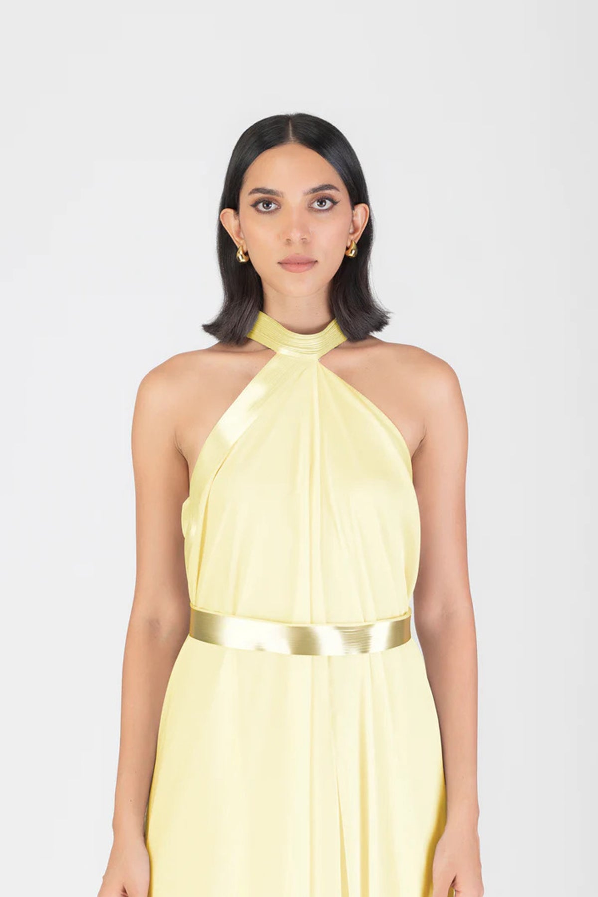 Metallic Halter Fluid Dress
