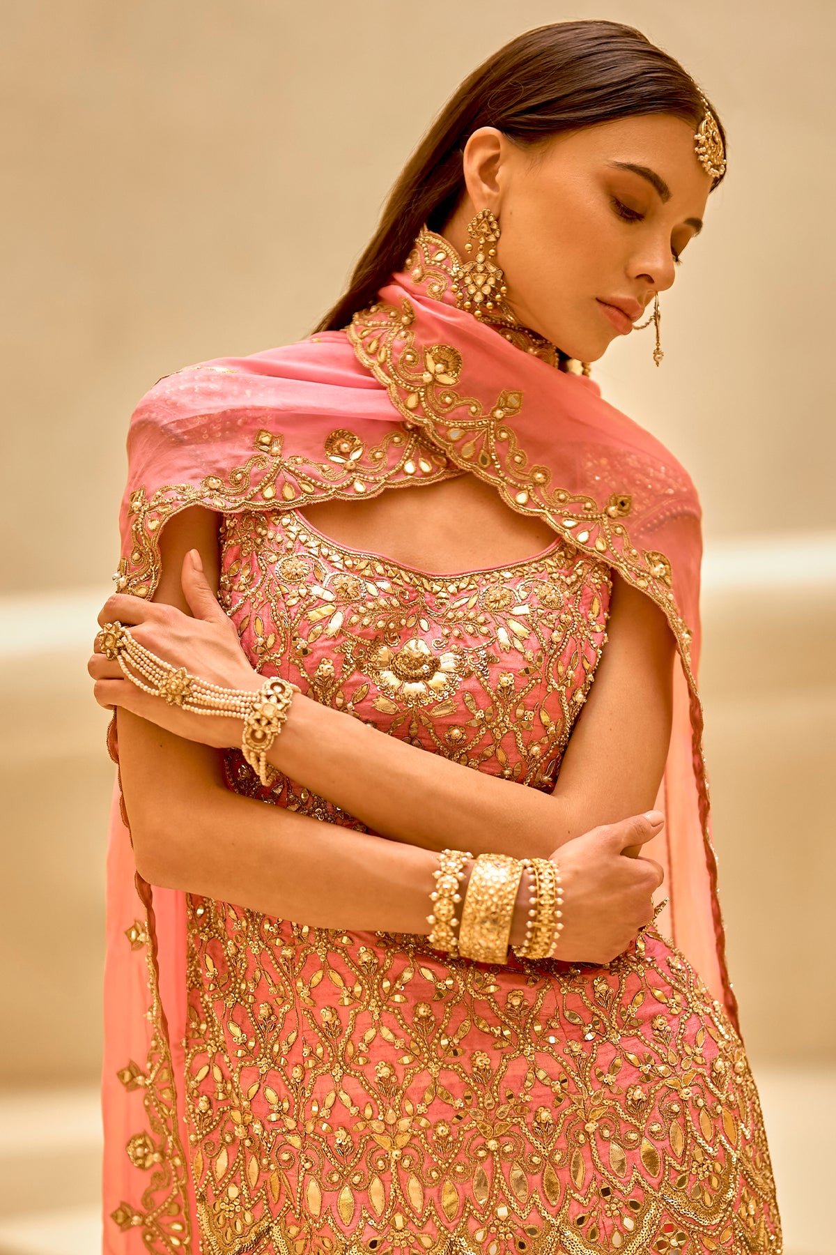 ONION PINK AND GOLD SHARARA SET