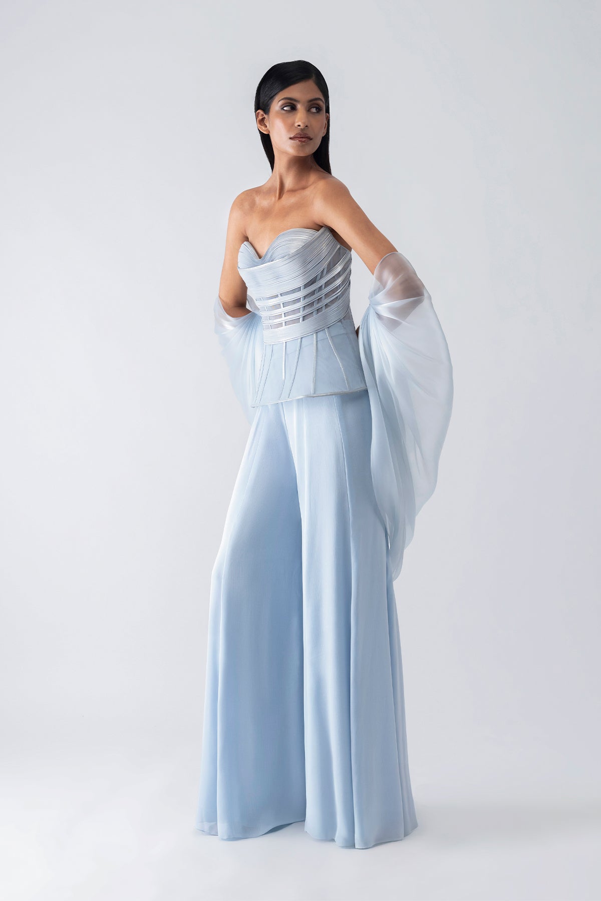 Metallic Structured Corset With Pants Aand Cape