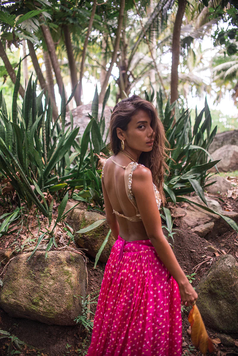 PINK BANDHINI, SLINKY NUDE BLOUSE