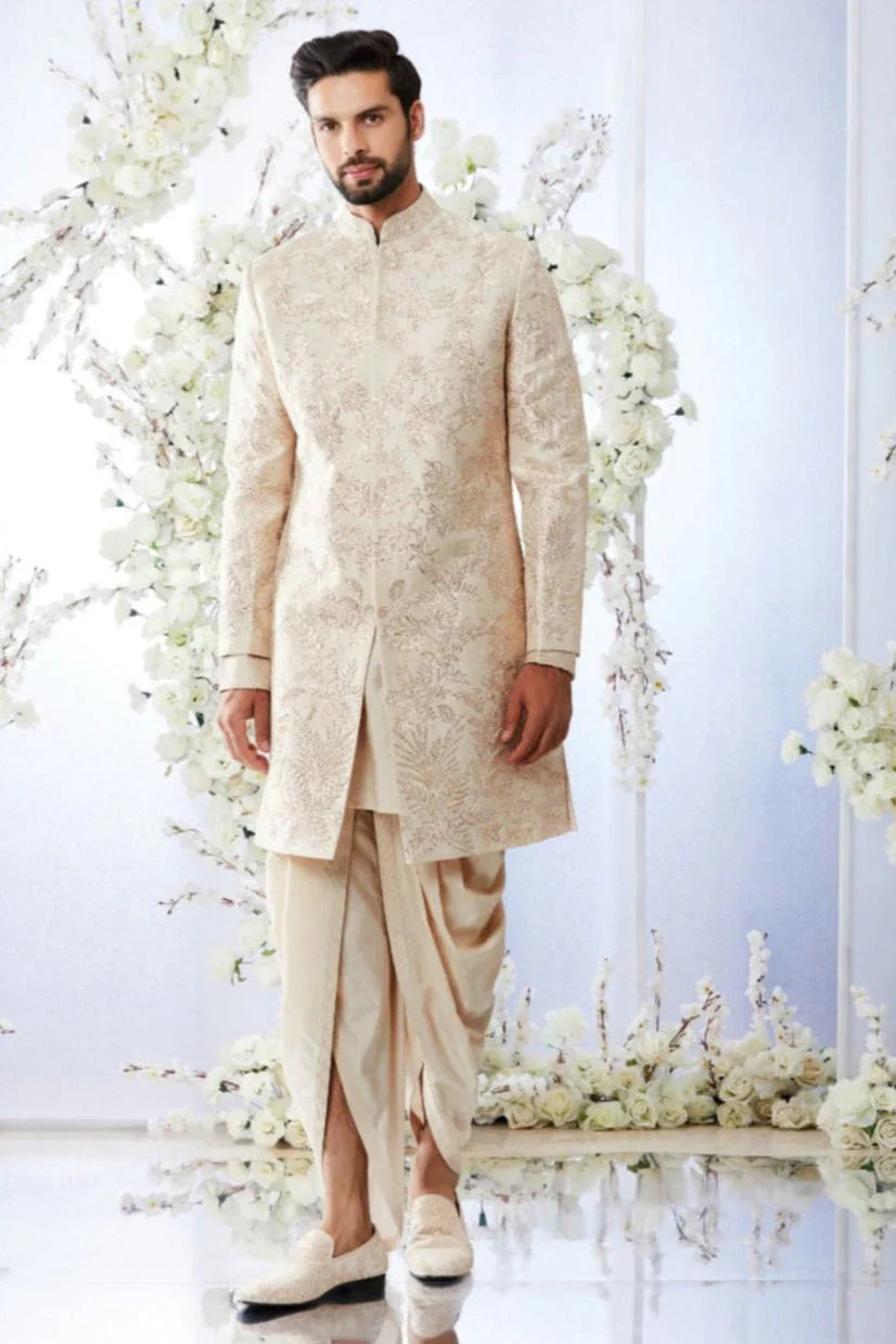 Rose Gold Sherwani w Straight Pant- Ready to Ship