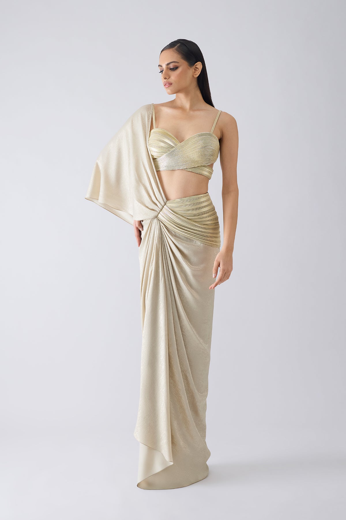 Metallic Corded Saree With Metallic Blouse