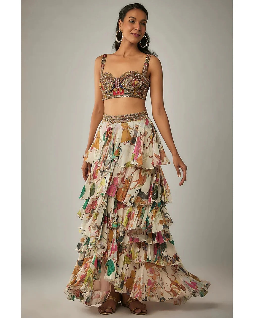 Ivory Printed Ruffle Skirt Set