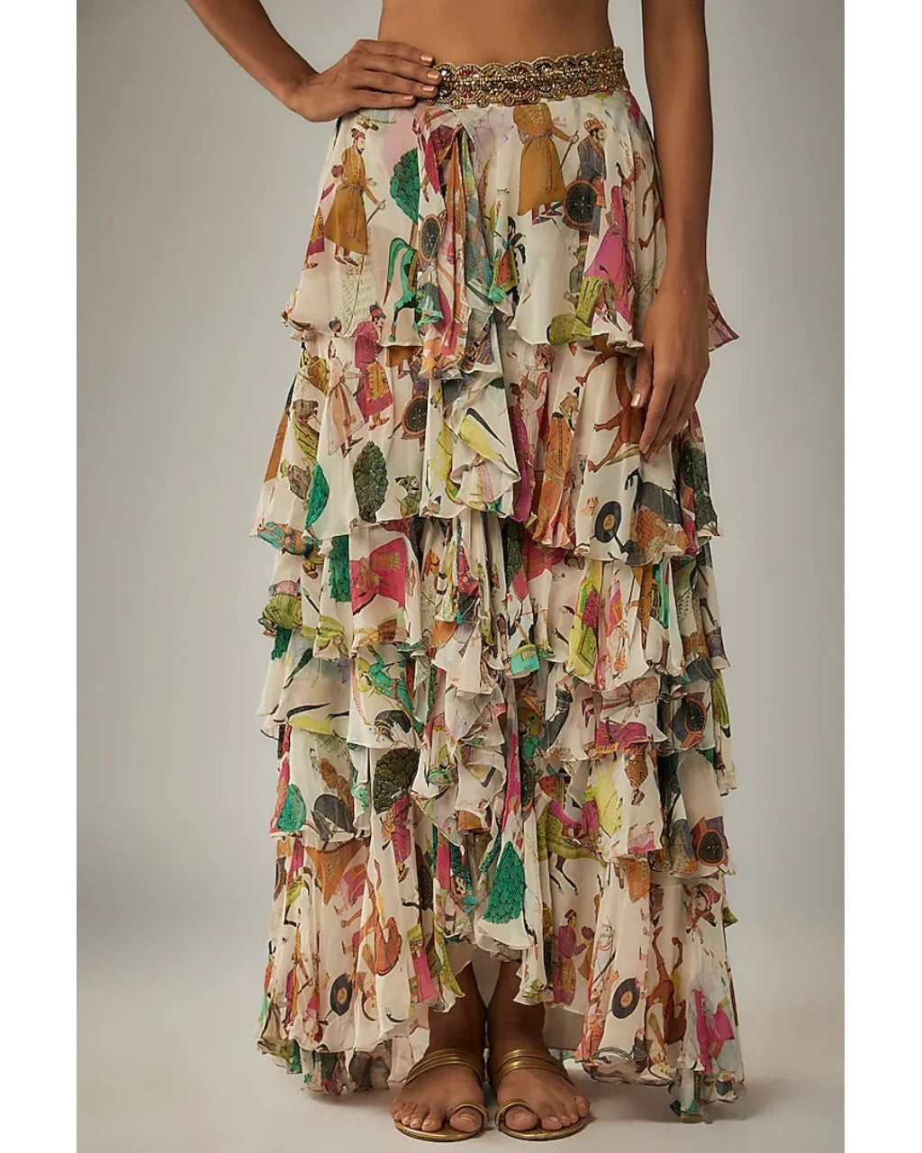 Ivory Printed Ruffle Skirt Set