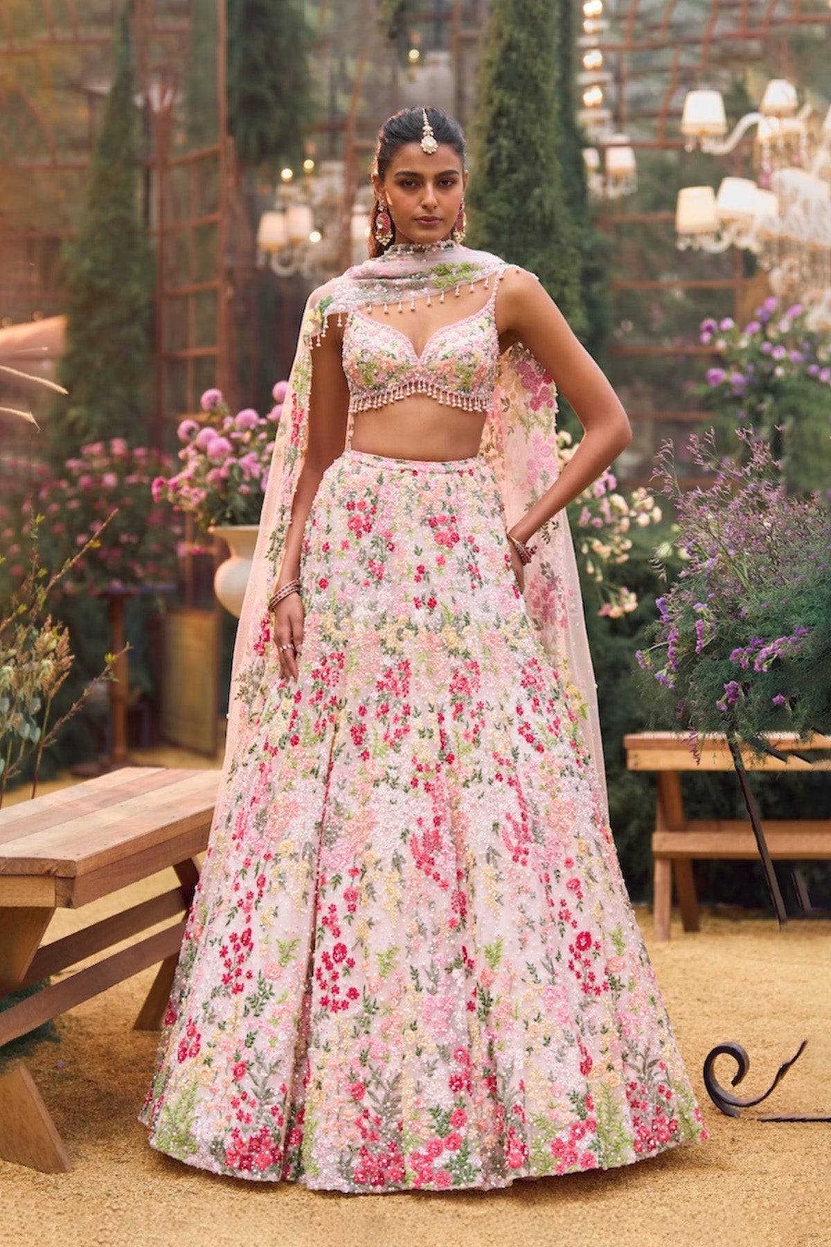 Powder Peach Multi-Coloured Lehenga Set
