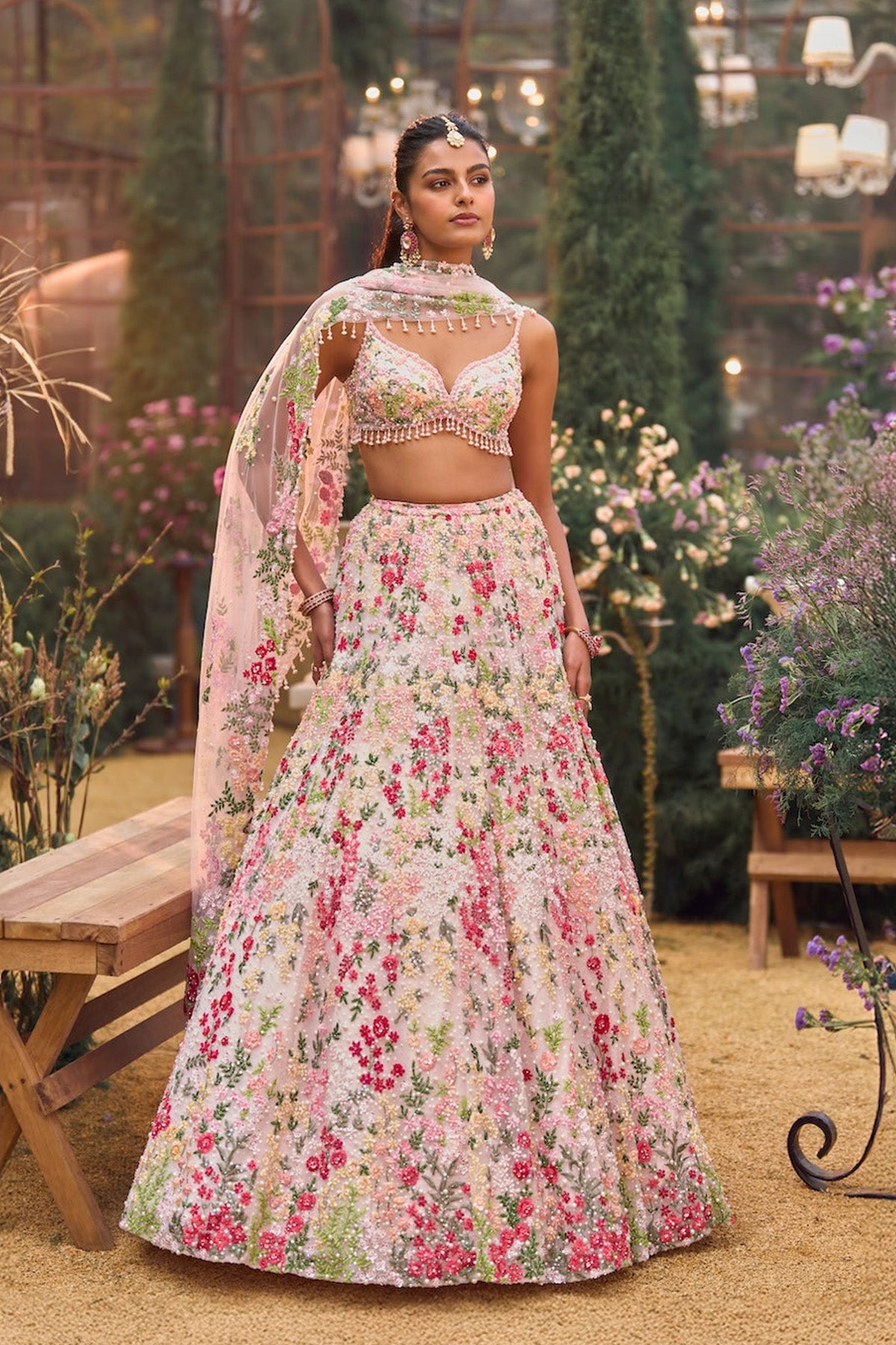 Powder Peach Multi-Coloured Lehenga Set