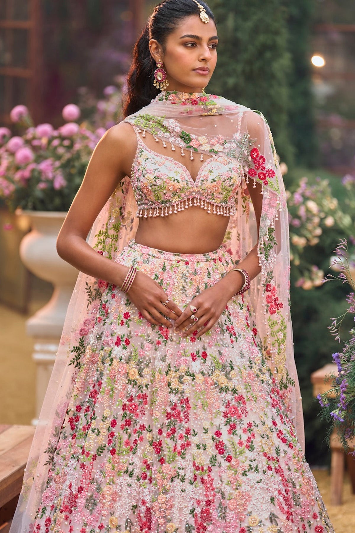 Powder Peach Multi-Coloured Lehenga Set