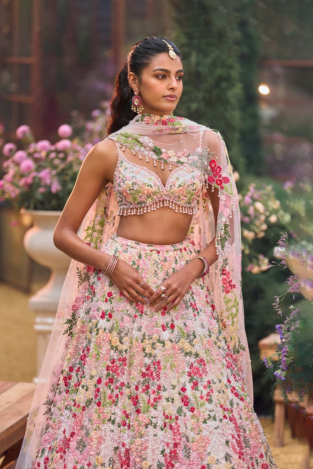 Powder Peach Multi-Coloured Lehenga Set
