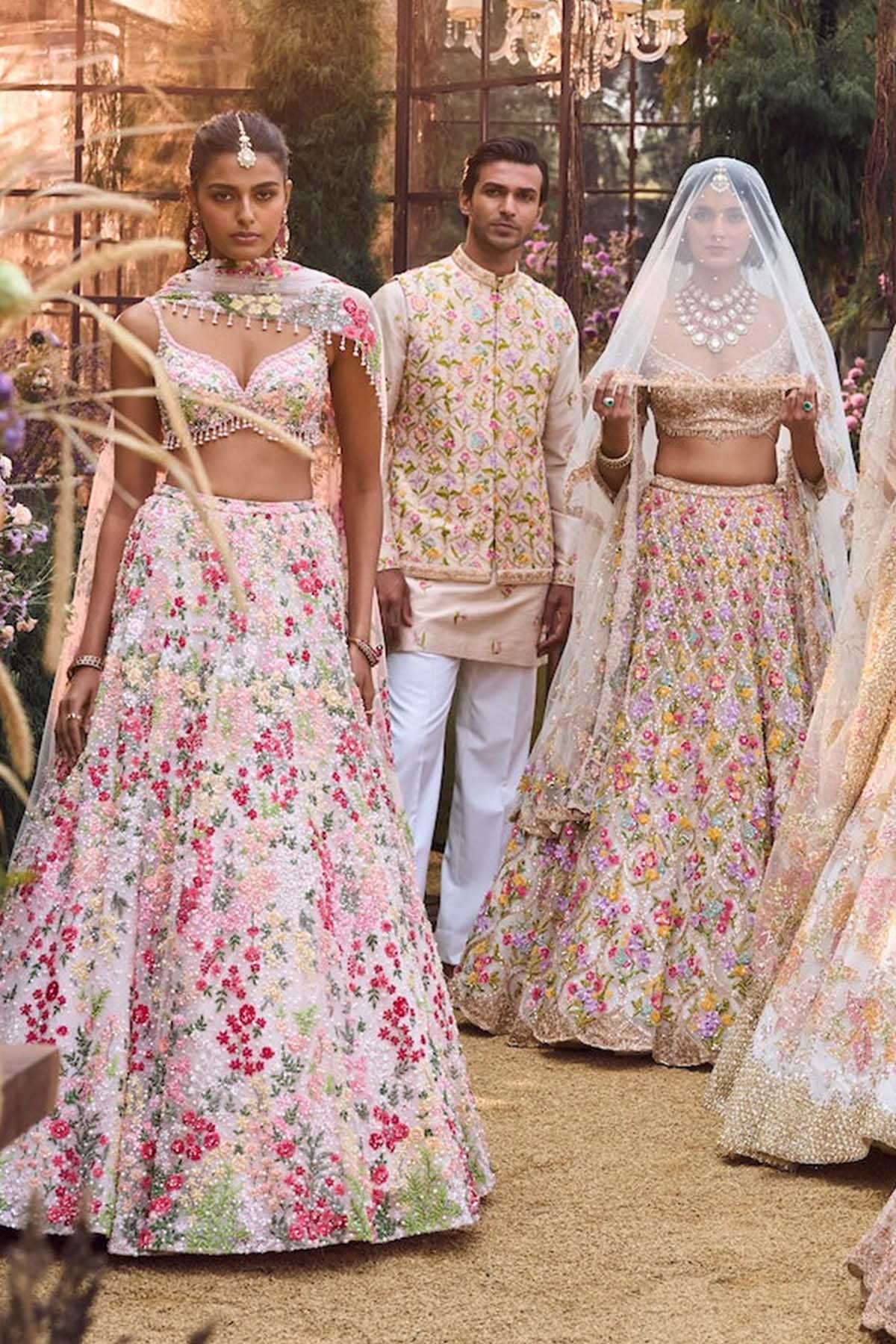 Powder Peach Multi-Coloured Lehenga Set