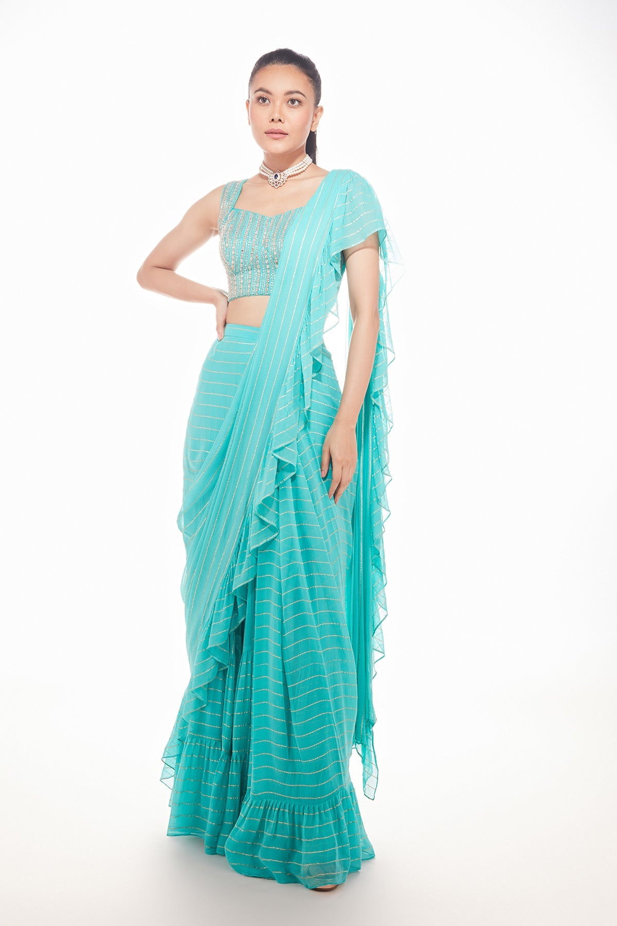HONEY DEW RUFFLE SAREE