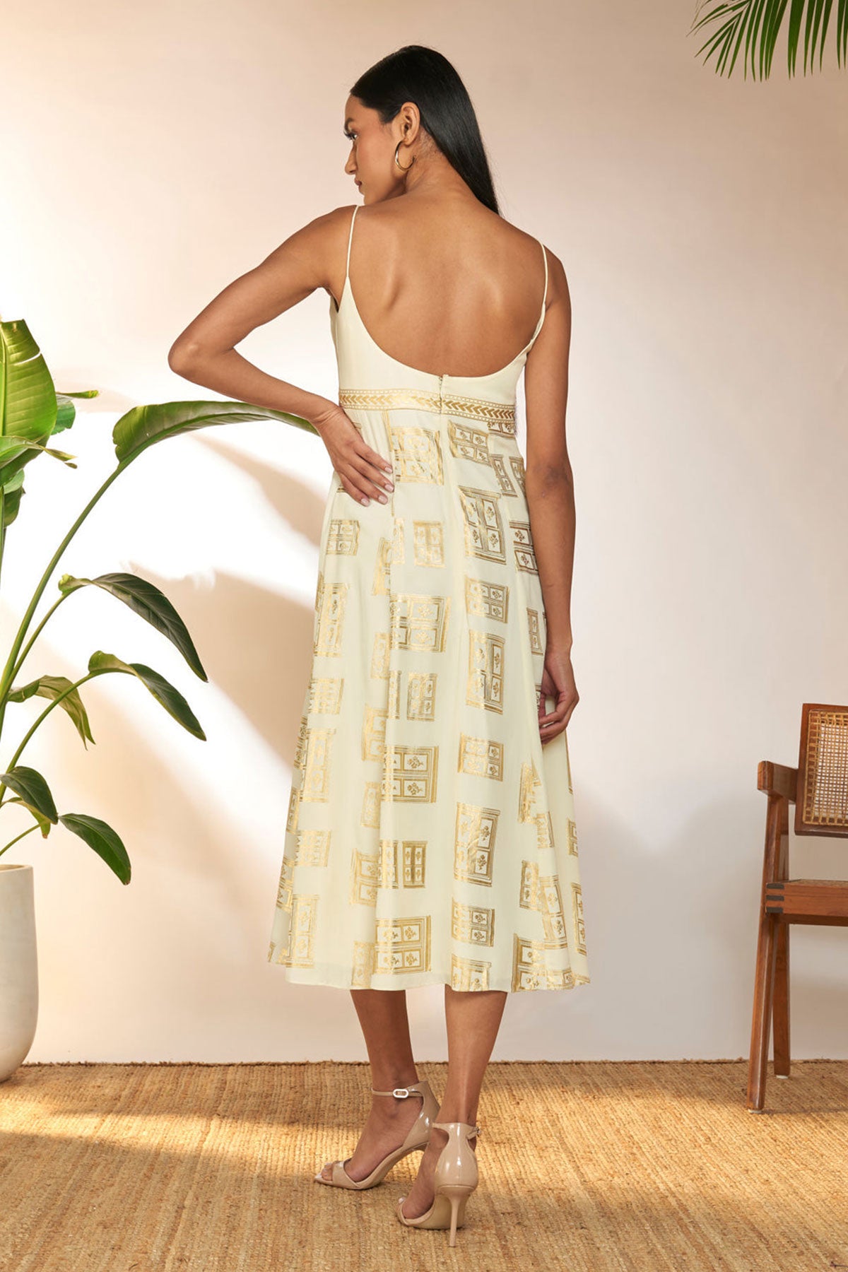 Ivory Open Door Foil Dress - Ready To Ship