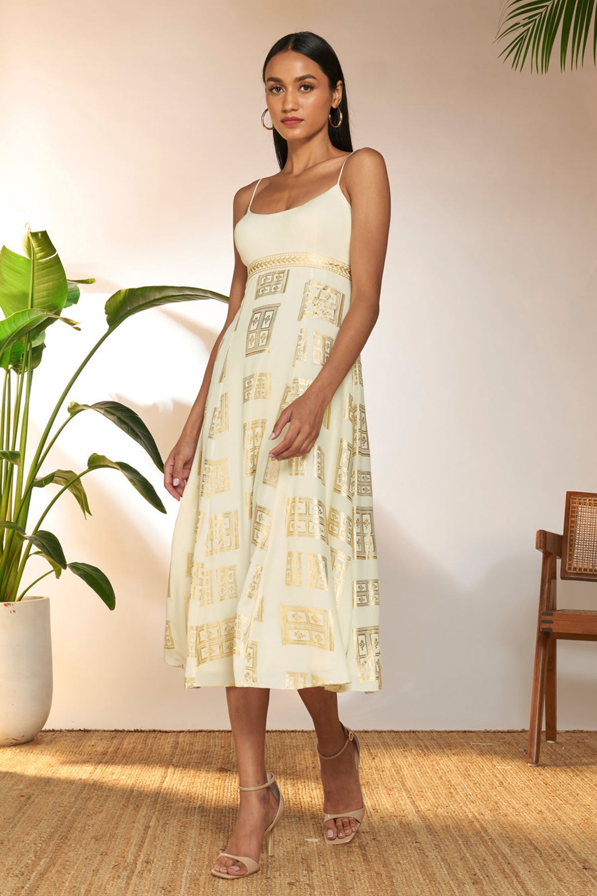 Ivory Open Door Foil Dress - Ready To Ship