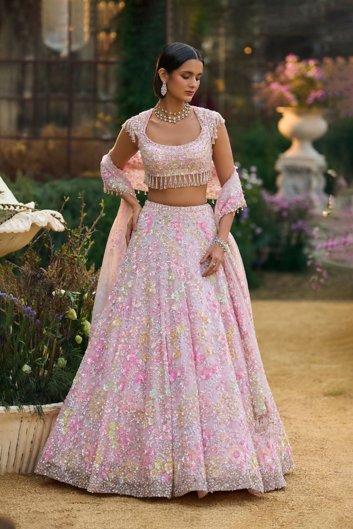 Powder Pink Sequin Lehenga Set