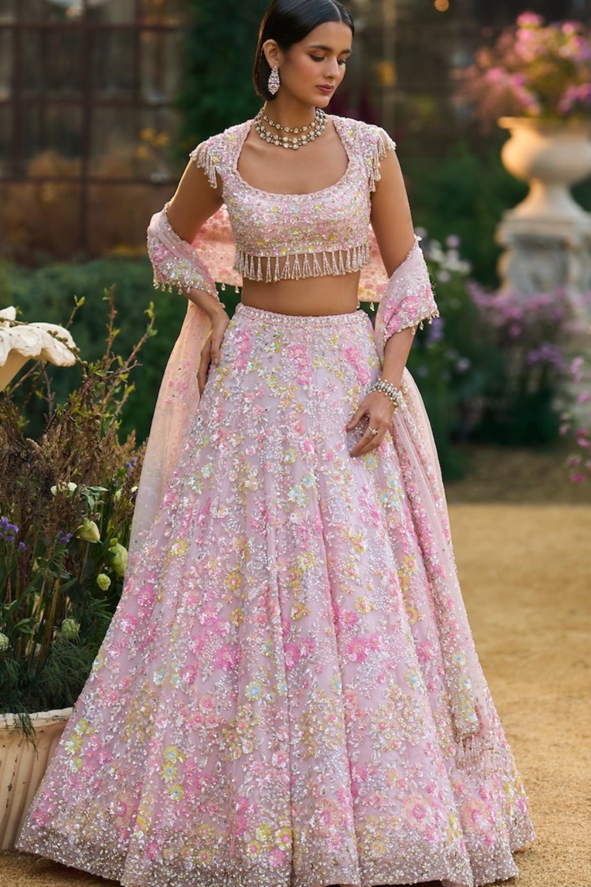 Powder Pink Sequin Lehenga Set