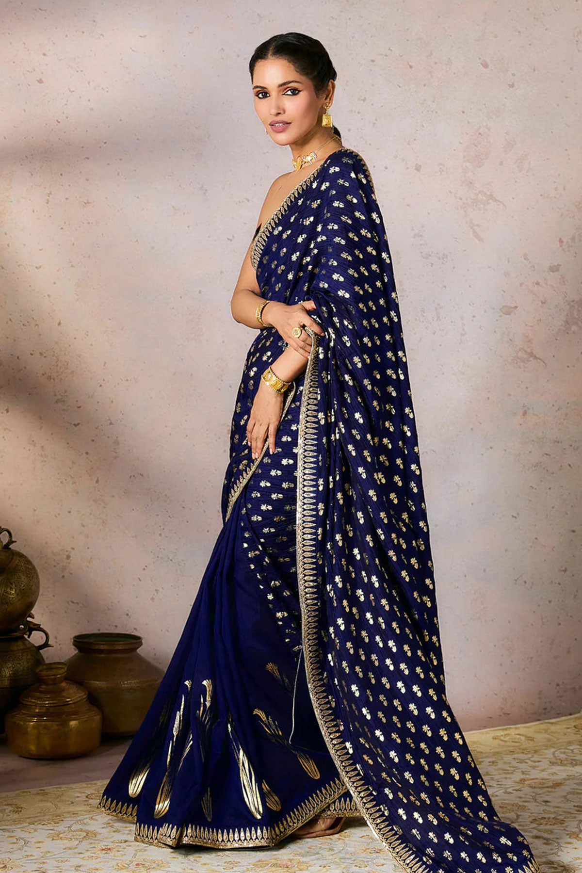 Blue Whispering Lily Crush Saree w/Blouse - Ready To Ship