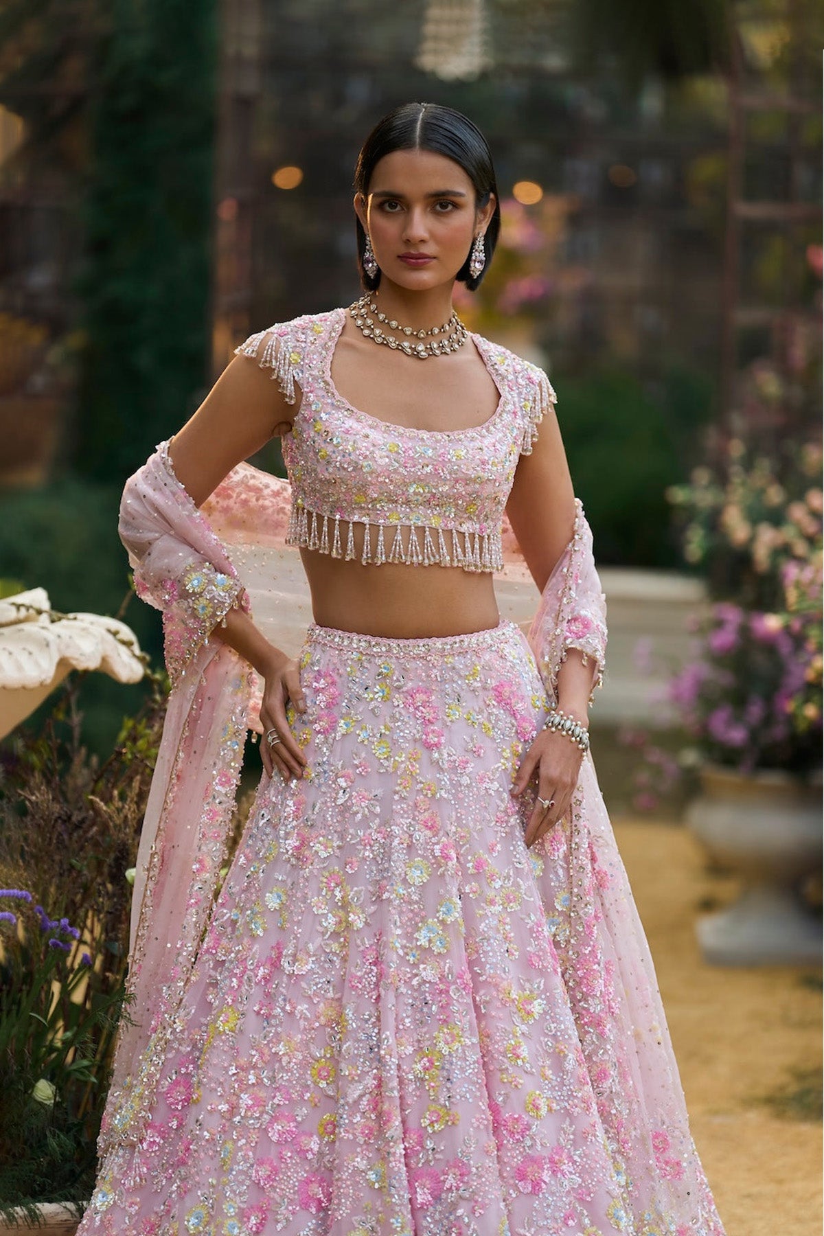 Powder Pink Sequin Lehenga Set