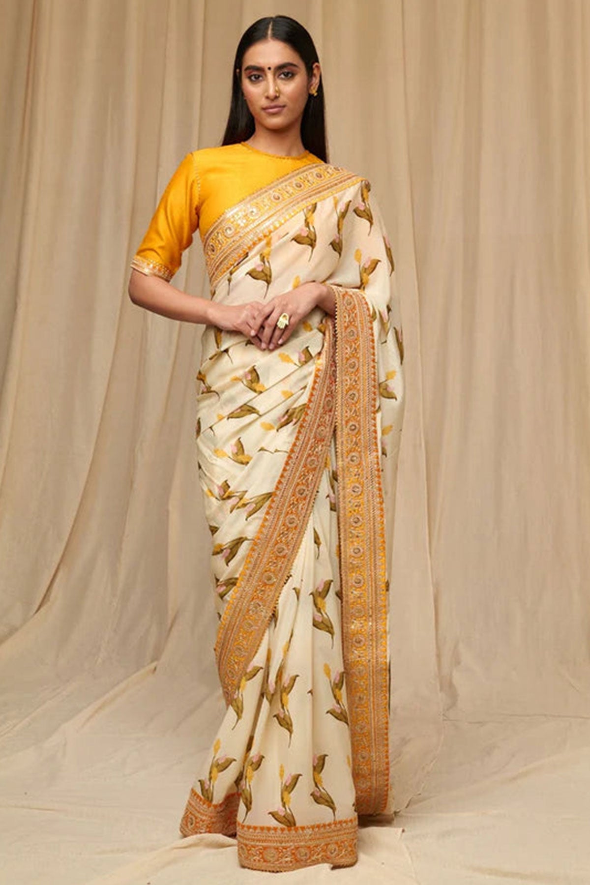 Ivory Floral Fantasy Saree w/Blouse - Ready To Ship