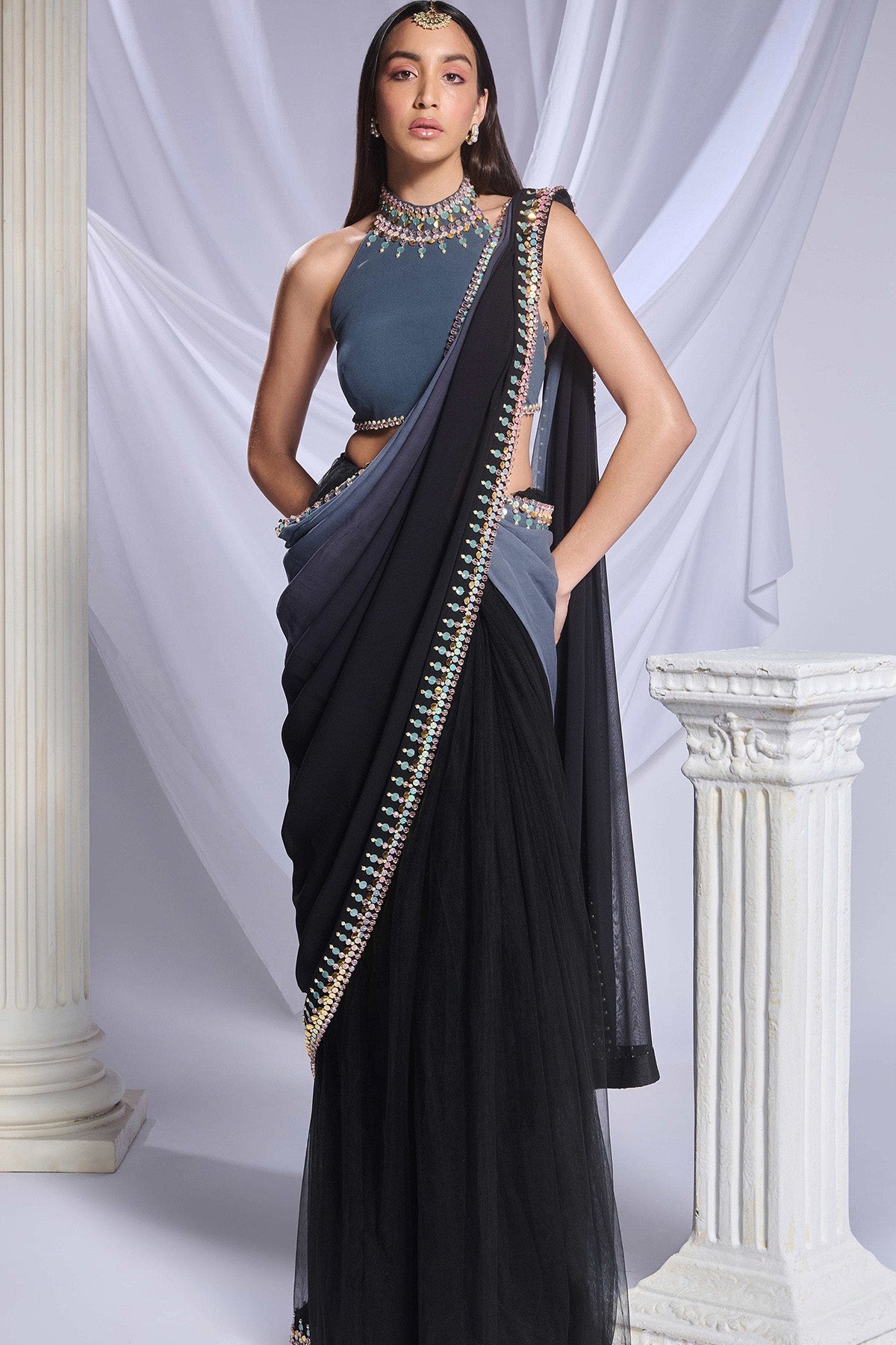 Black Rose Saree Set