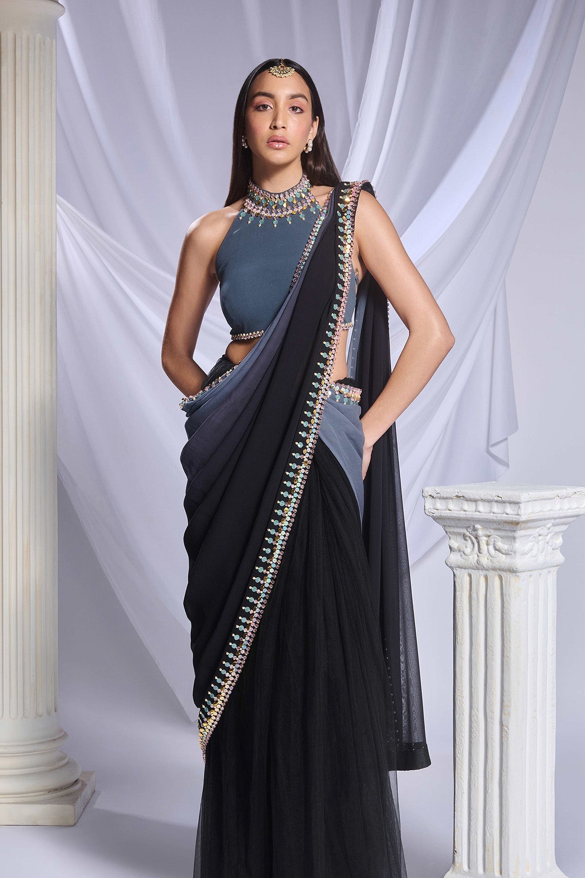 Black Rose Saree Set