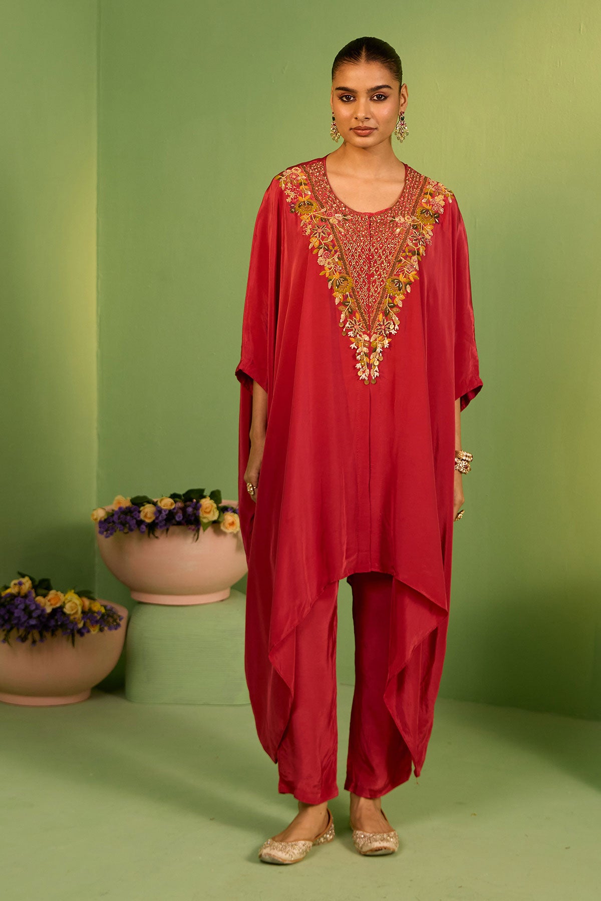 Moraya Rust Red Kaftan Set