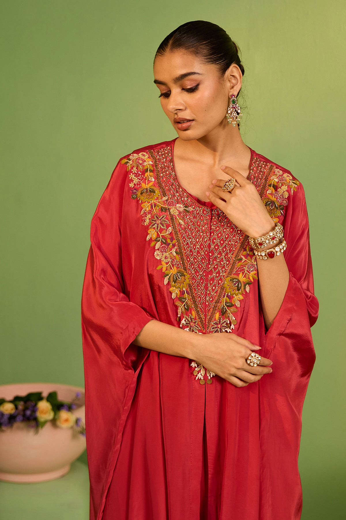 Moraya Rust Red Kaftan Set