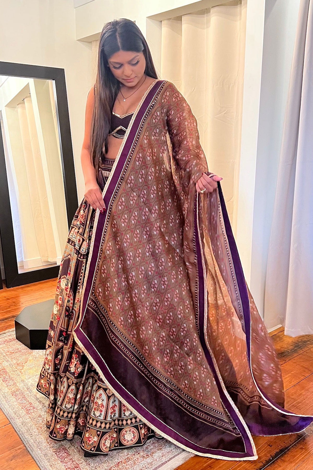 FSP BROWN DIGITAL PRINT LEHENGA SET - Ready To Ship