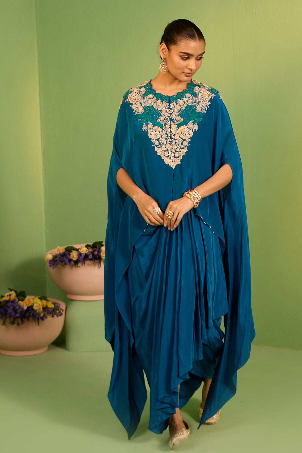 Nizana Navy Blue Kaftan Set