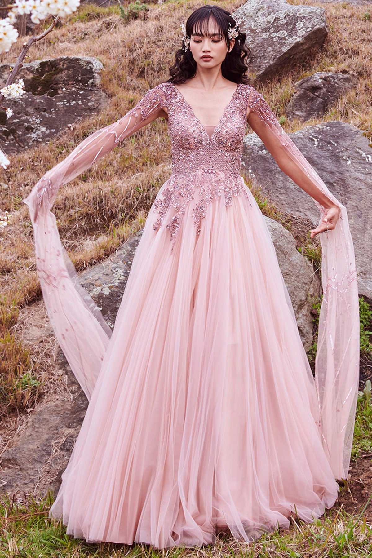 "Lavana" Pleated Tulle Gown