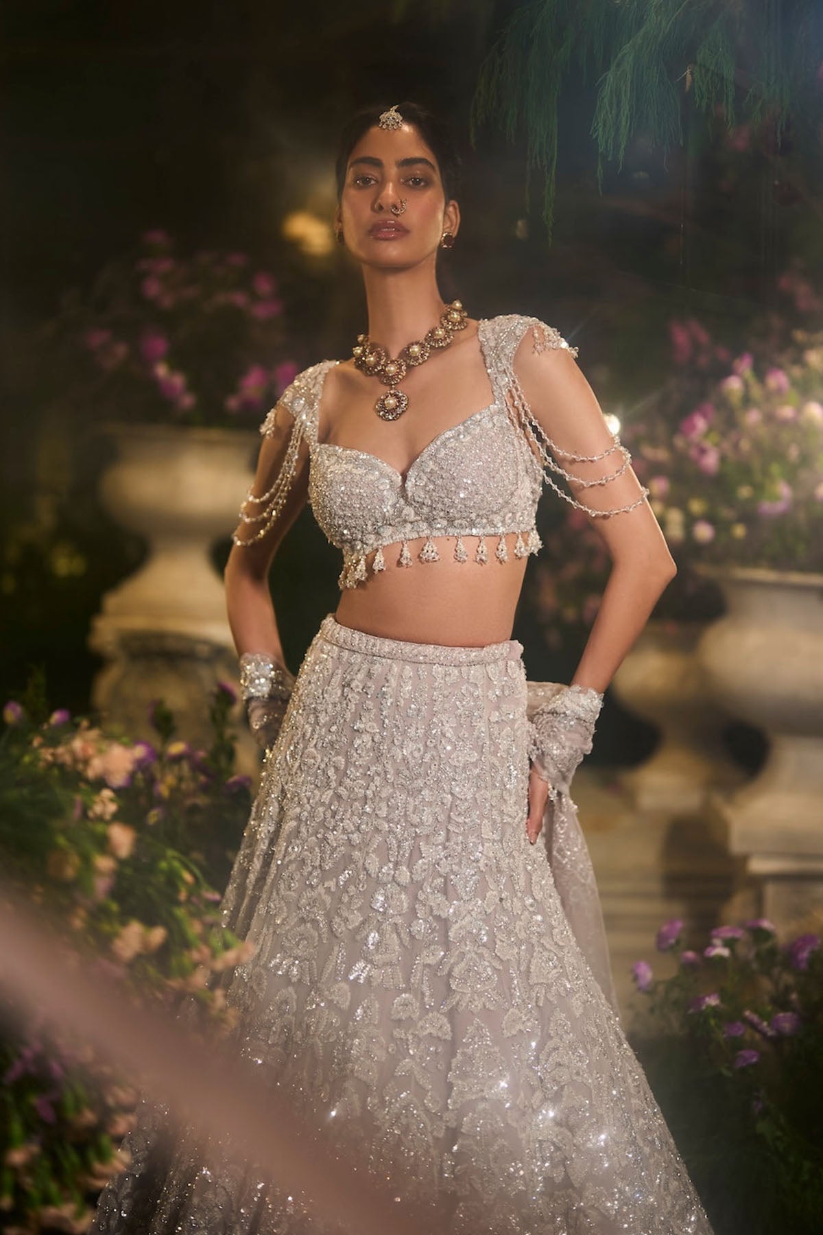 Slate Grey Sequin Lehenga Set