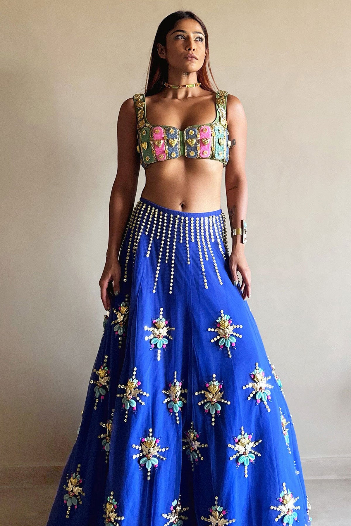 Azure- deep blue lehenga set.