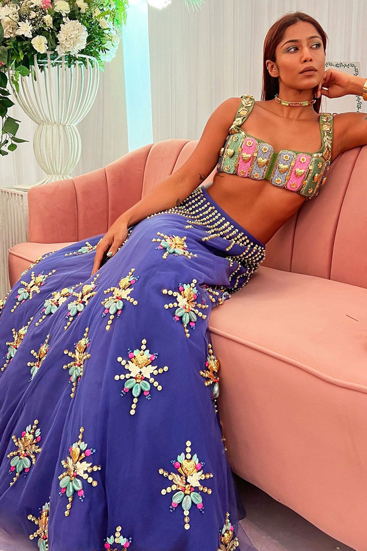 Azure- deep blue lehenga set.