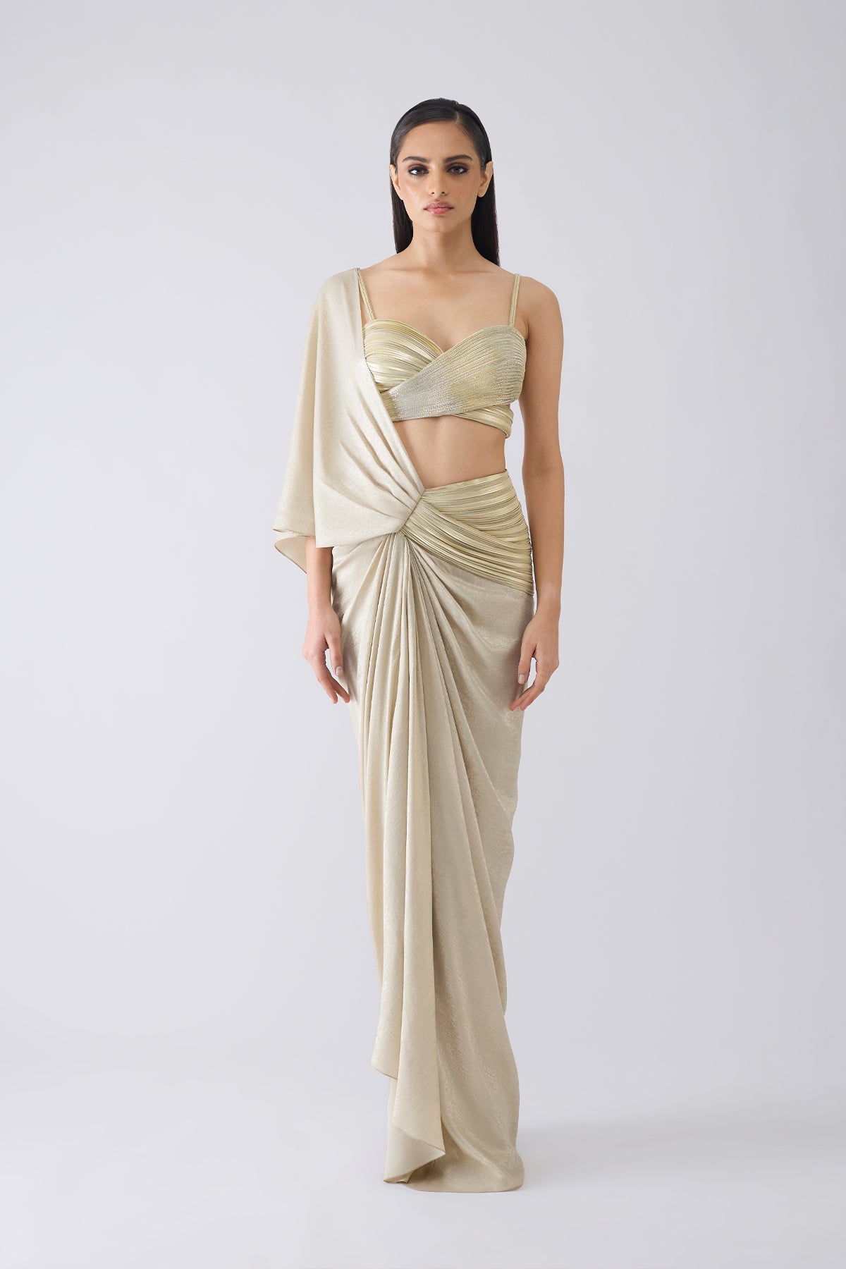 Metallic Corded Saree With Metallic Blouse
