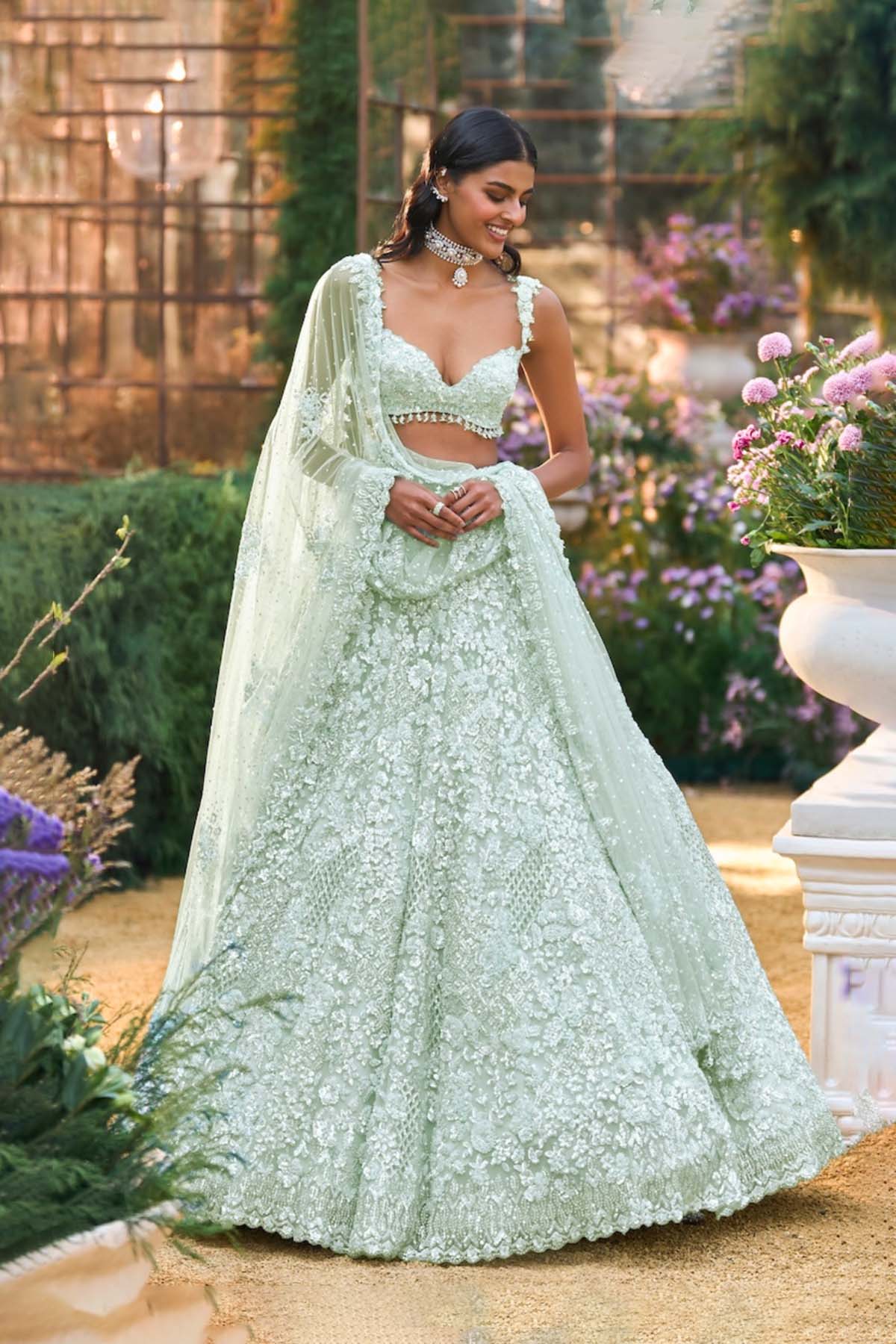Soft Aqua Sequin Lehenga Set
