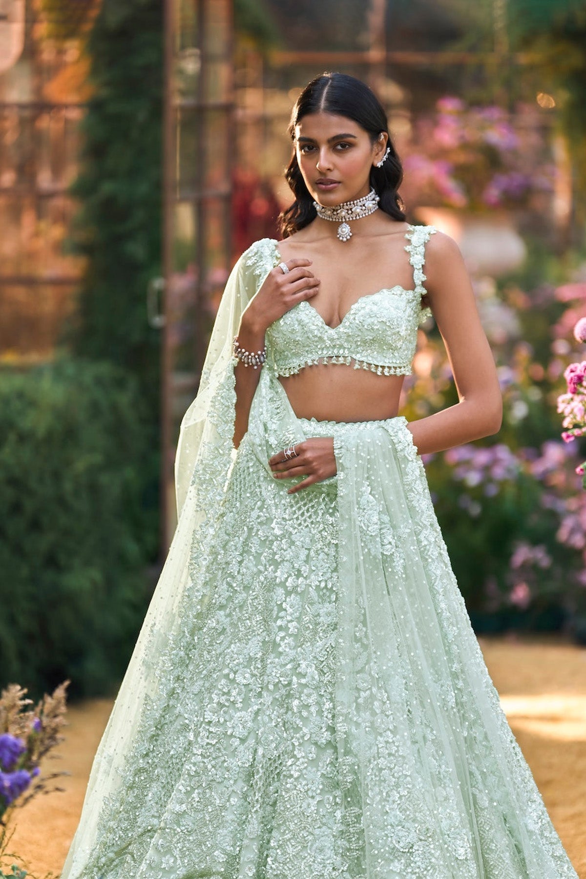 Soft Aqua Sequin Lehenga Set