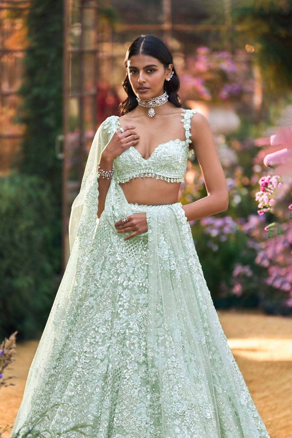 Soft Aqua Sequin Lehenga Set