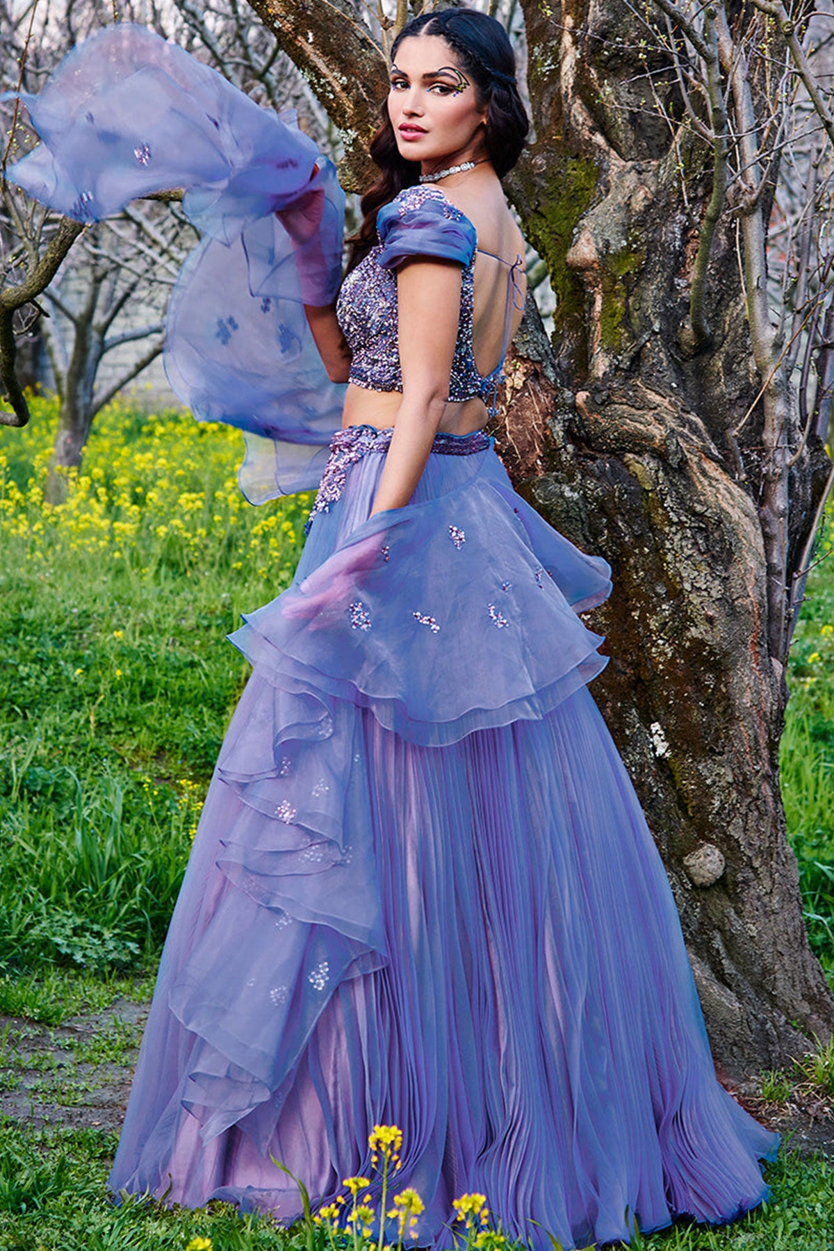 "Eva" Pleated Organza Lehenga