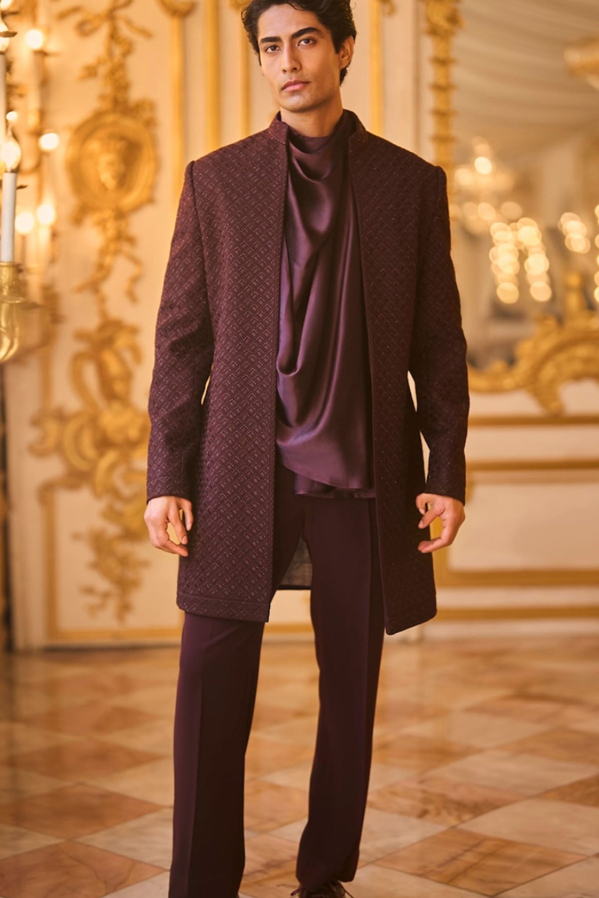Wine Open Sherwani Set