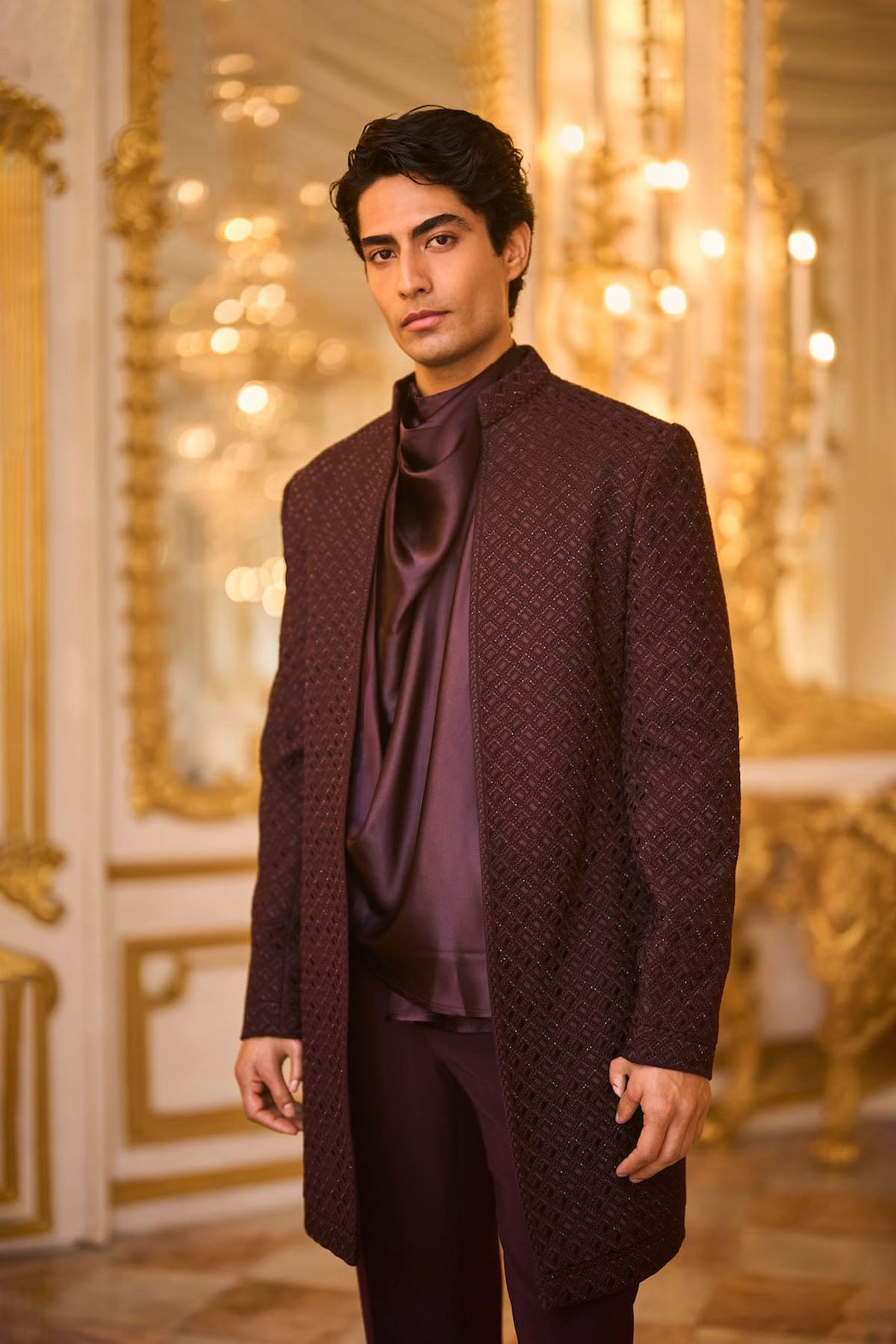 Wine Open Sherwani Set