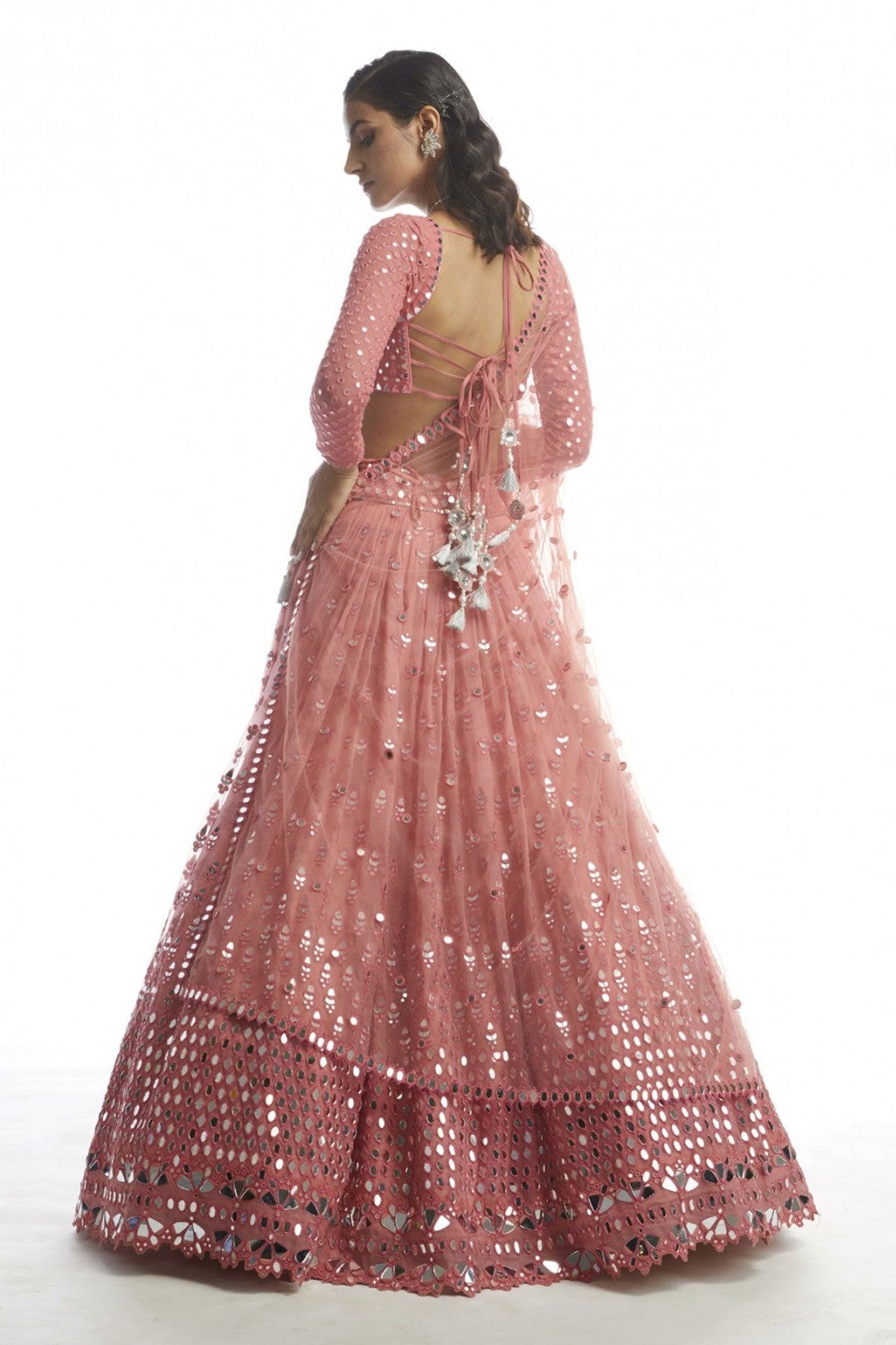 Dull Coral Mirror Gradation Lehanga - Ready To Ship