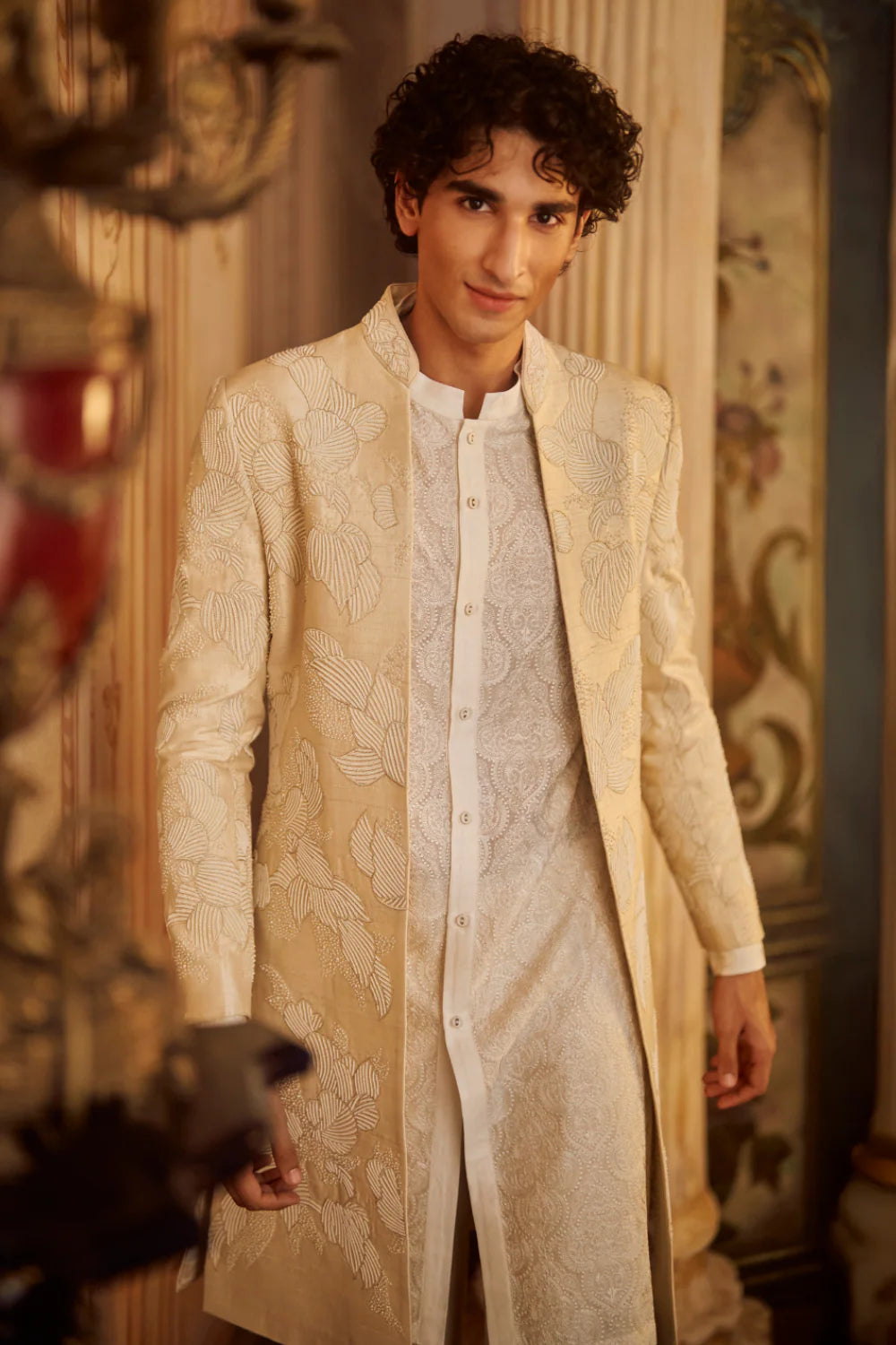 Nude Open Sherwani Set