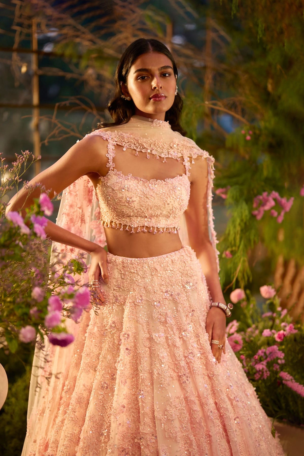 Candy Pink Three-Dimensional Lehenga Set