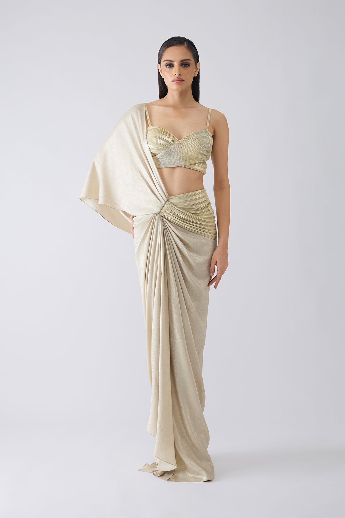 Metallic Corded Saree With Metallic Blouse